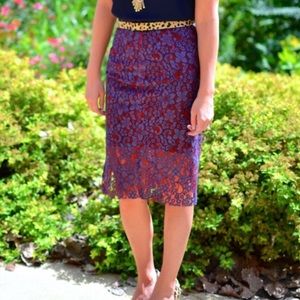 ZARA red and purple lace floral skirt